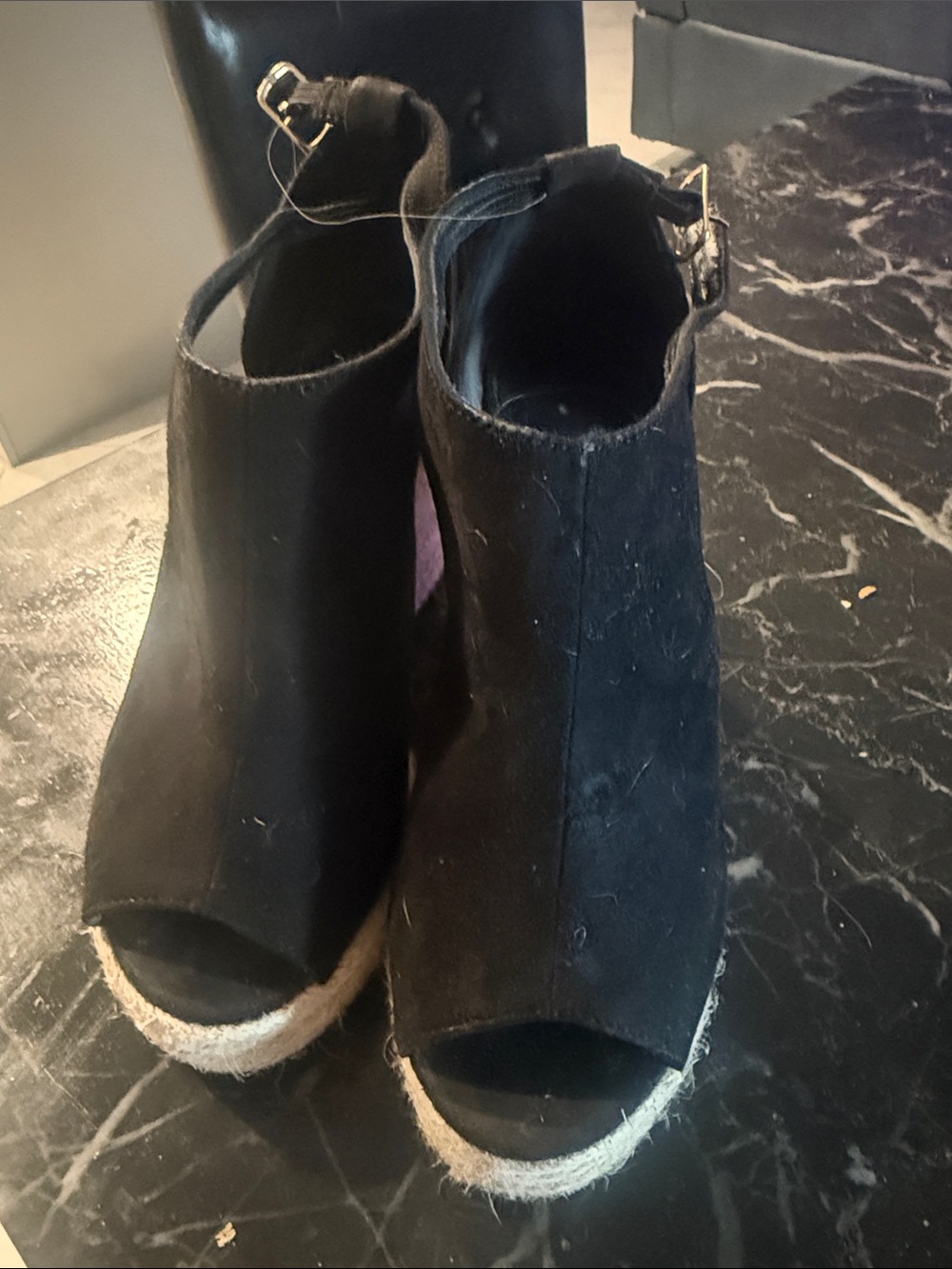 SHEIN Black Open-Toe Espadrille Wedge Sandals
